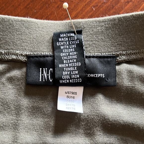 INC International Concepts Olive Green Knit Fringed Skirt Woman Size Large Boho - Picture 4 of 8